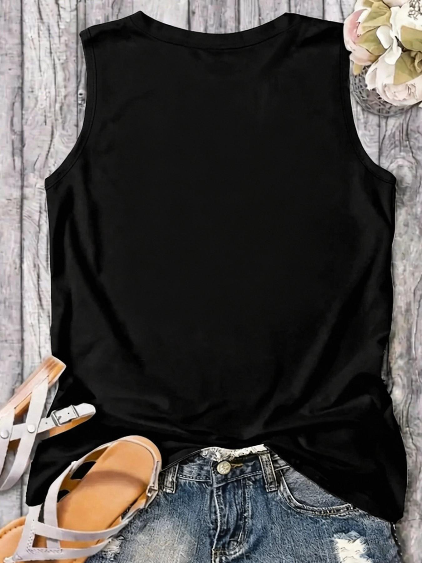 Women's Casual Loose Fit Letter Print Vest, Round Neck Fashion Top, Y2K Style for Music Festivals and Concerts