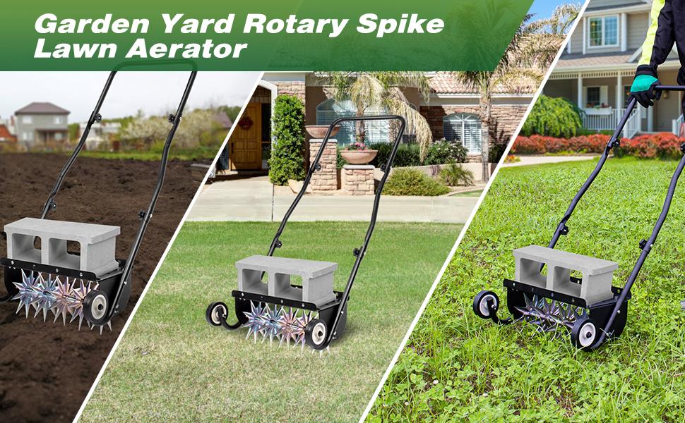 18-Inch Push Spike Aerator, Heavy Duty Rolling Lawn Aerator, Rotary Spike Lawn Aerator, Manual Lawn Aeration Equipment with Steel Handle, Suitable for Lawn, Garden, and Yard Grass Aeration