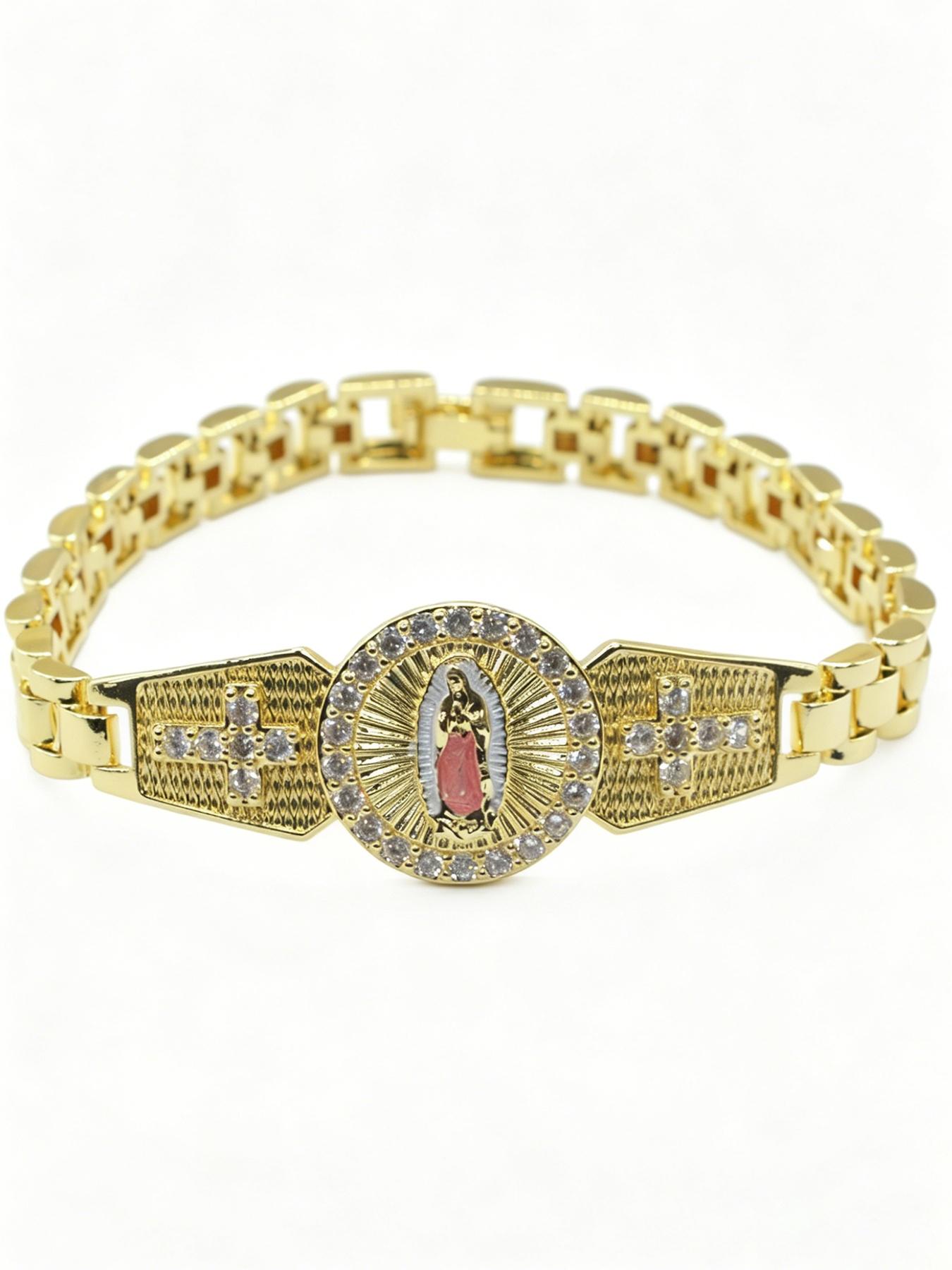 Vintage Religious Rhinestone Mary Cross Bracelet, Unisex, Easter, Thanksgiving, Church Prayer Jewelry