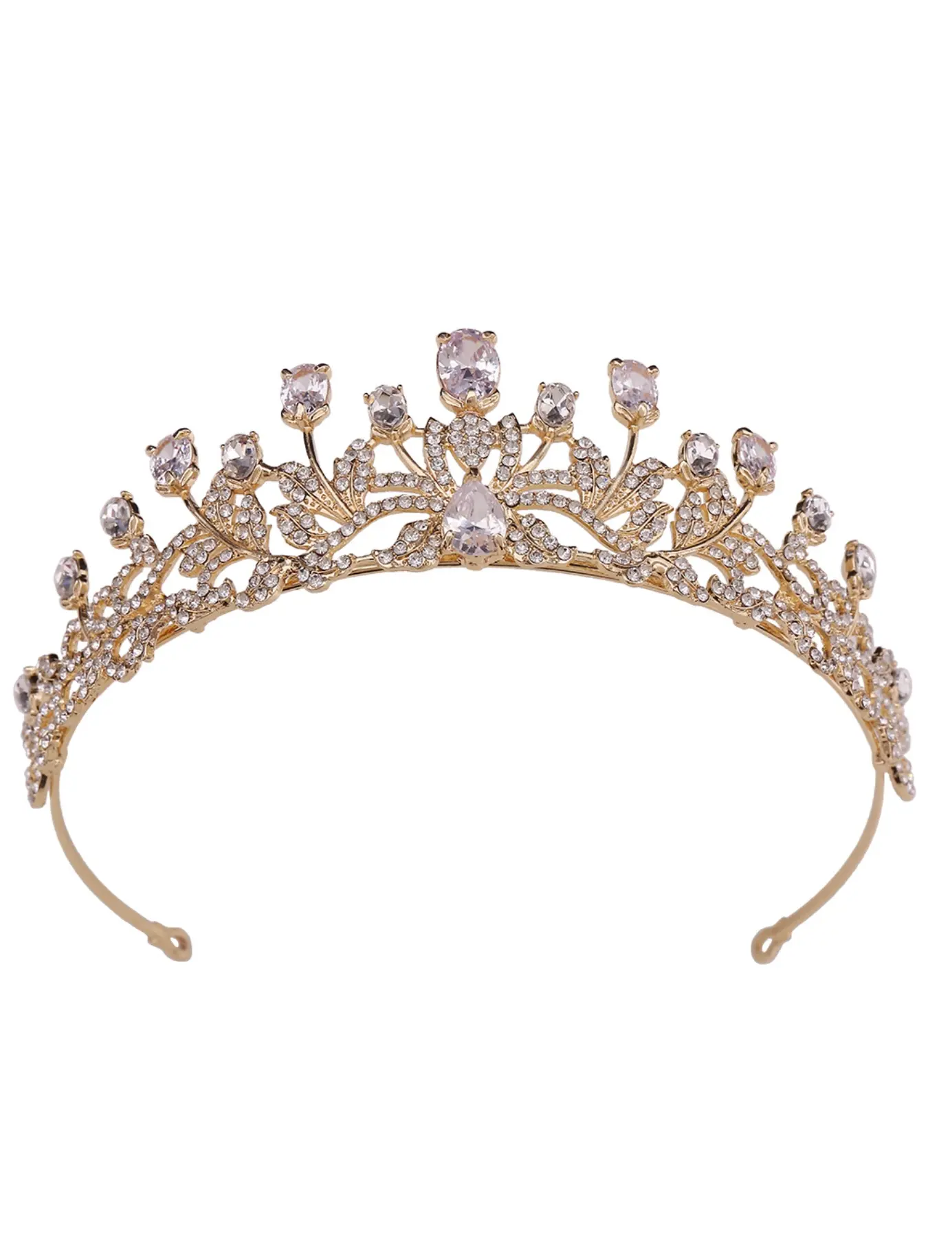 European and American Zircon Bride Tiara, Studio Makeup Crystal Hair Accessory, Hollow Leaf Princess Wedding Crown