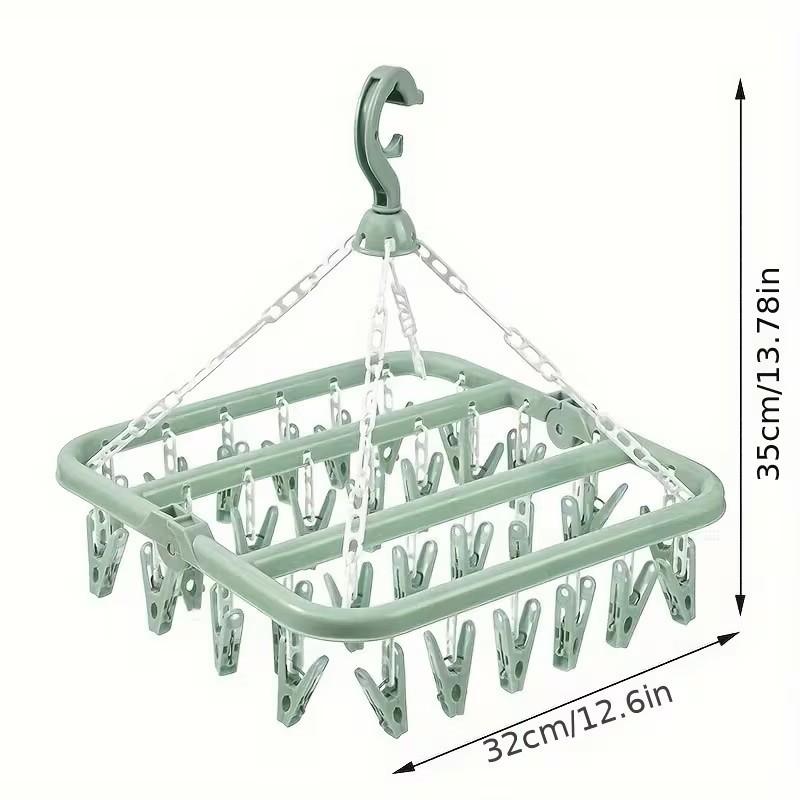 1pc Foldable Plastic Hanger with 32 Clips Multi Functional Windproof Socks Clips and Drying Hanger Clothes Hanger Space Saving Multifunctional Clothes Hanger