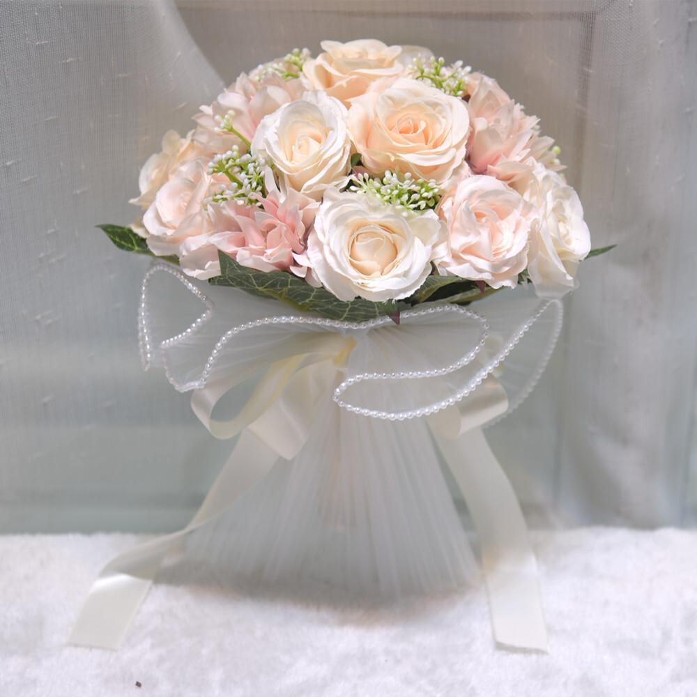 Champagne Color Wedding Rose Plastic Marriage Certifie Bride Bouquet Artificial Flower Photography Props Gift