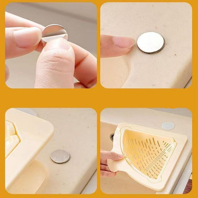 Kitchen Magnetic Garbage Filter, Triangle Drain Basket, Suitable for Right Angle Iron Vegetable Basin, Kitchen Filtering Net, Shelf Water Tray