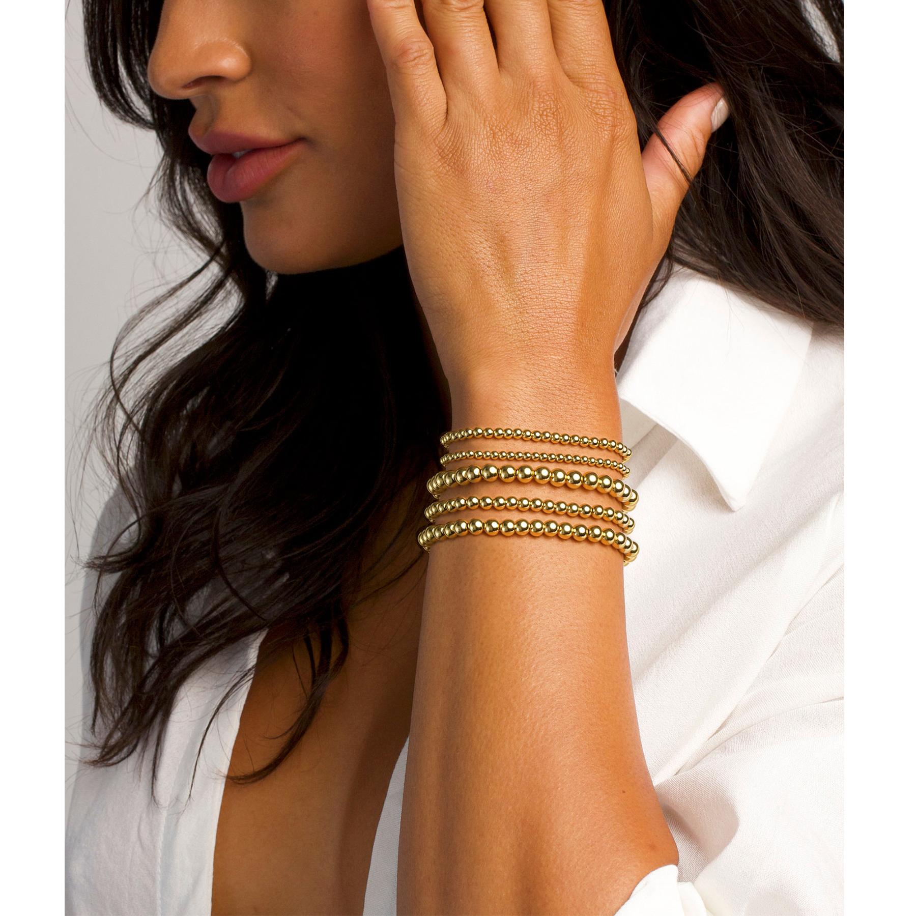 17KM Gold Bracelet for Women Waterproof, Beaded Strand Bead Ball Bracelet stack Adjustable for Gifts 17KM Gold Bracelet for Women Waterproof, Beaded Strand Bead Ball Bracelet stack Adjustable for Gifts
