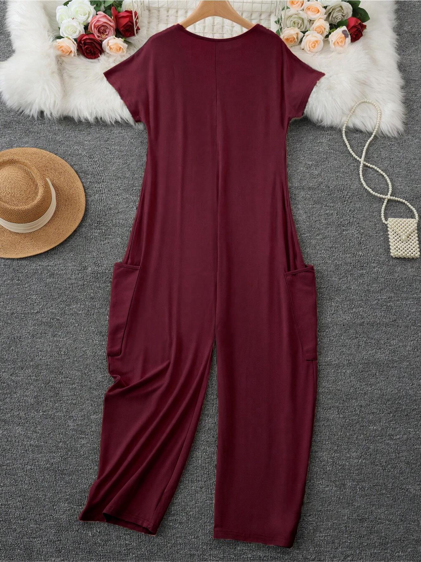 Women's Summer V-Neck Oversized Minimalist Jumpsuit, Sexy Backless Loose Fit Harem Pants, Casual Streetwear for All Seasons Womenswear