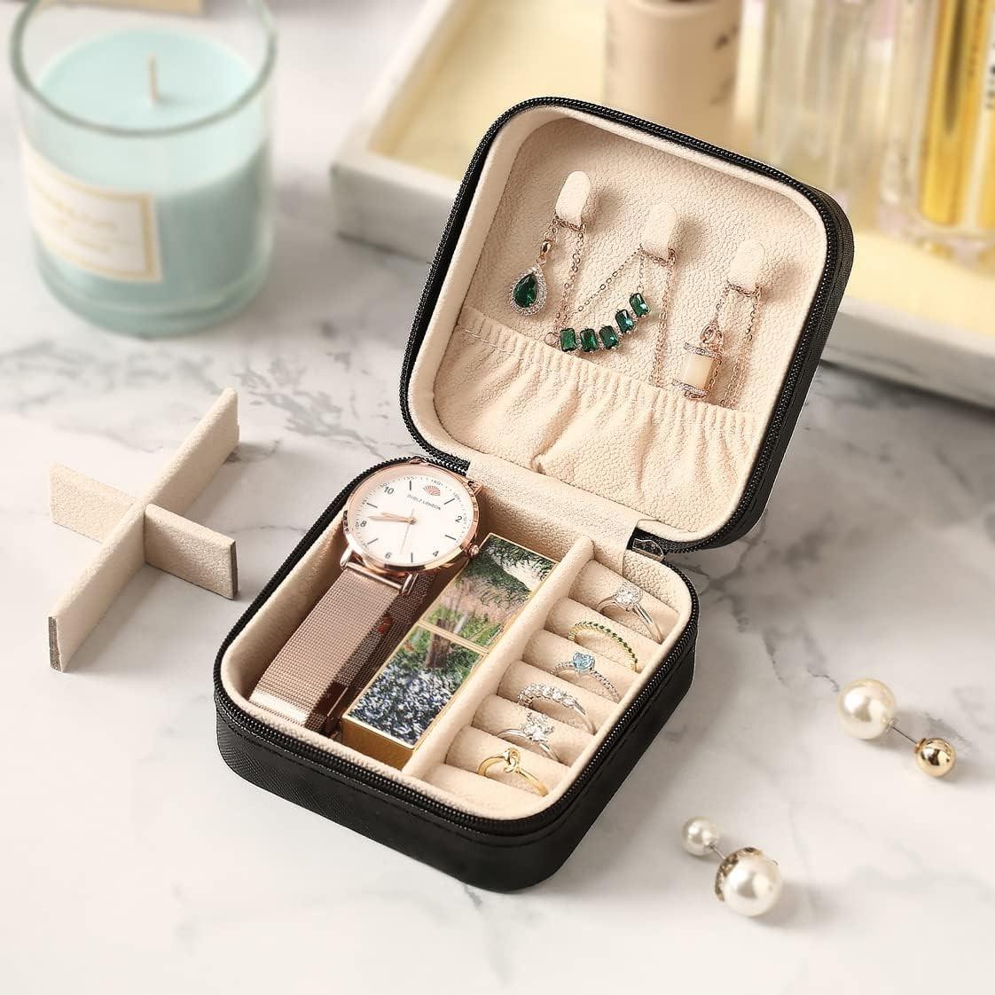 Luxury Leather Jewelry Box, Necklace Ring Earring Organizer, Portable PU Material, Compact Design, Ideal for Women's Jewels Storage