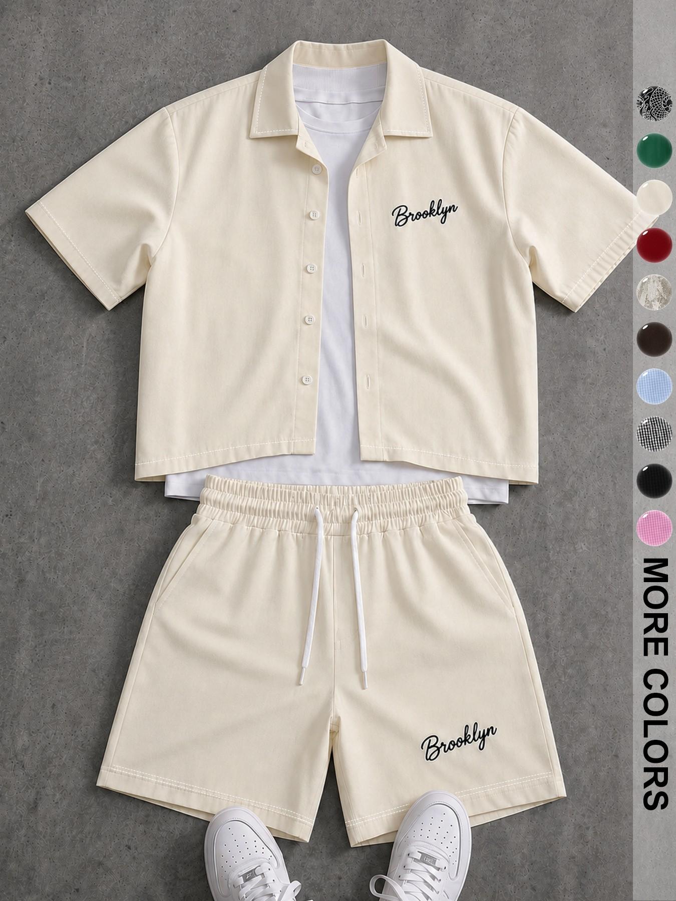 Men's Plaid Print Shirt & Drawstring Waist Shorts Set, Casual Comfortable Slim-Fit Top & Shorts for Daily Wear, Trendy Summer Wear, Clothes
