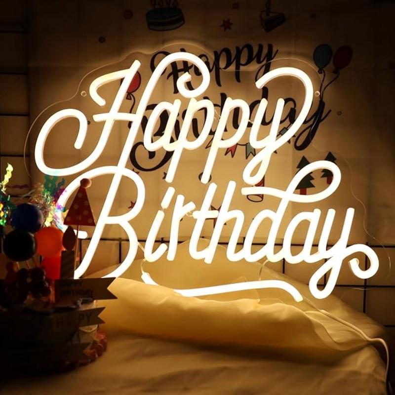 Happy Birthday Neon Party Decoration, Adjustable LED Birthday Neon Light, Wall Decor Lighting, Glowing Birthday LED Sign, Suitable for Any Age
