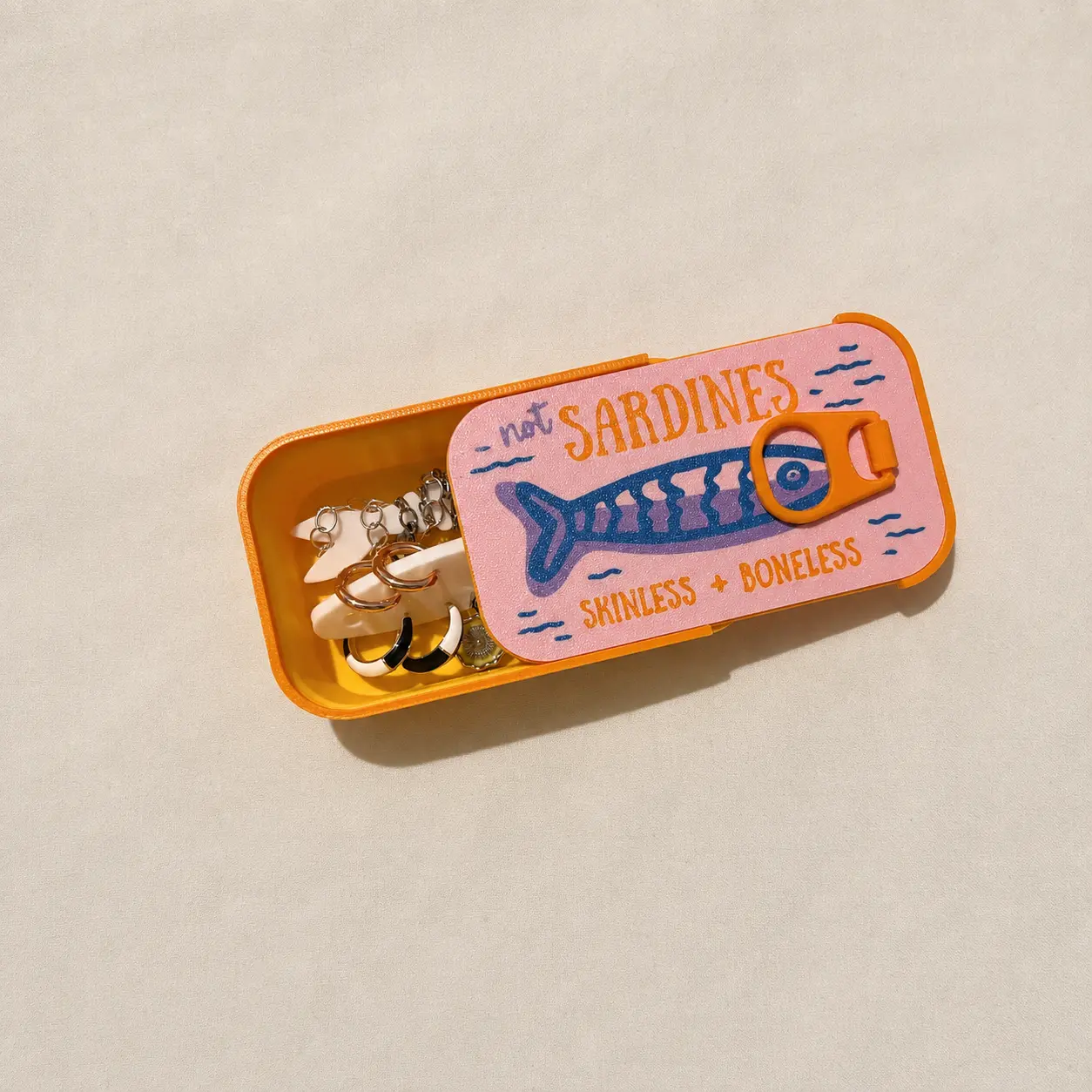 Colorful Sardine Can-Inspired Jewelry Storage Set, Decorative Fishbone Design Trinket Organizer with Pull-Tab Lid for Earrings, Rings & Small Accessories