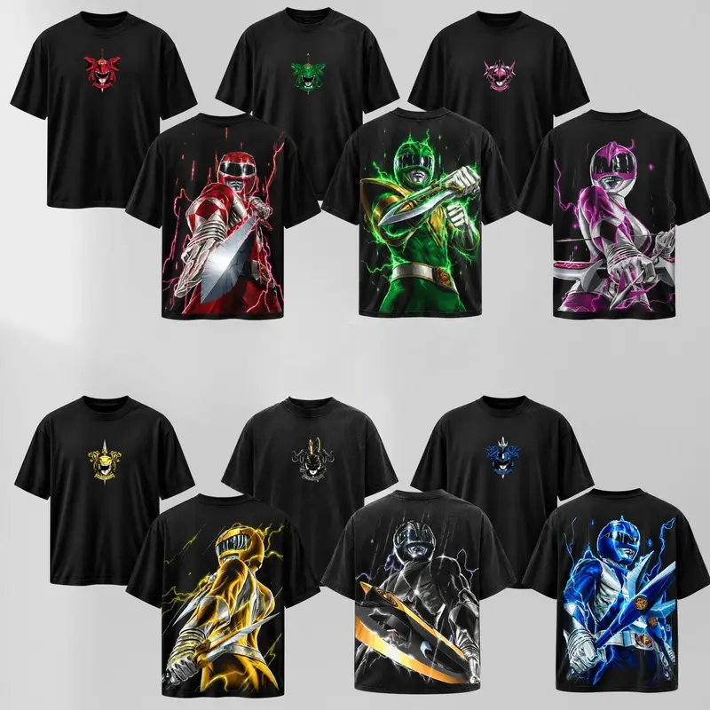 [Collection] Morphin Power Rangers 1990 Heavy Cotton T-Shirt – Retro 90s TV Series, Movie & Game Superhero Graphic Tee, Classic Comic Style Unisex Top For Fans & Collectors