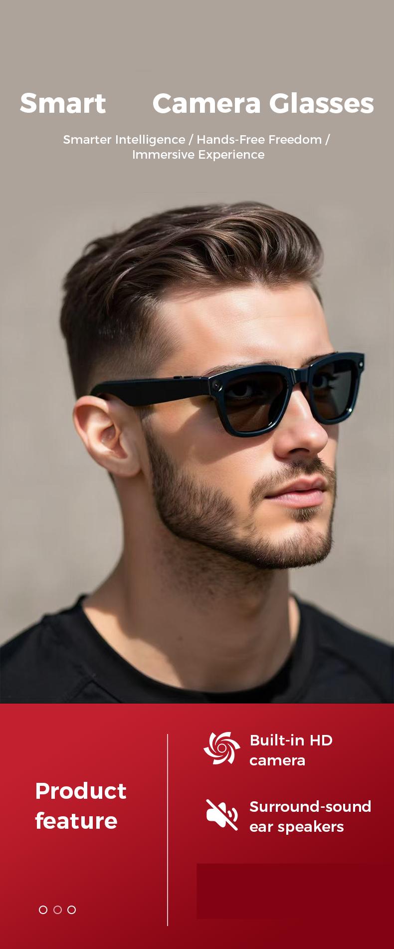 HYUNDAI M01 Intelligent  Camera And Video Glasses, built-in high-definition camera, equipped with surround sound headphones and speakers,and have smart polarized lenses that block blue light. They are suitable for daily activities such work and driving.