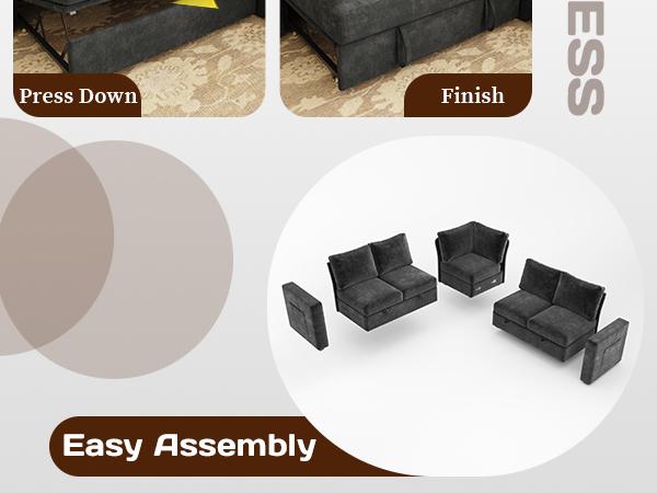 【4 Packages】83.5" Sectional Sleeper Sofa with Pull Out Couch, Modern 5 Seat L Shaped Modular Couch, Sectionals Modular Sofa with Storage, Comfy Sectional Couches for Living Room & Apartment