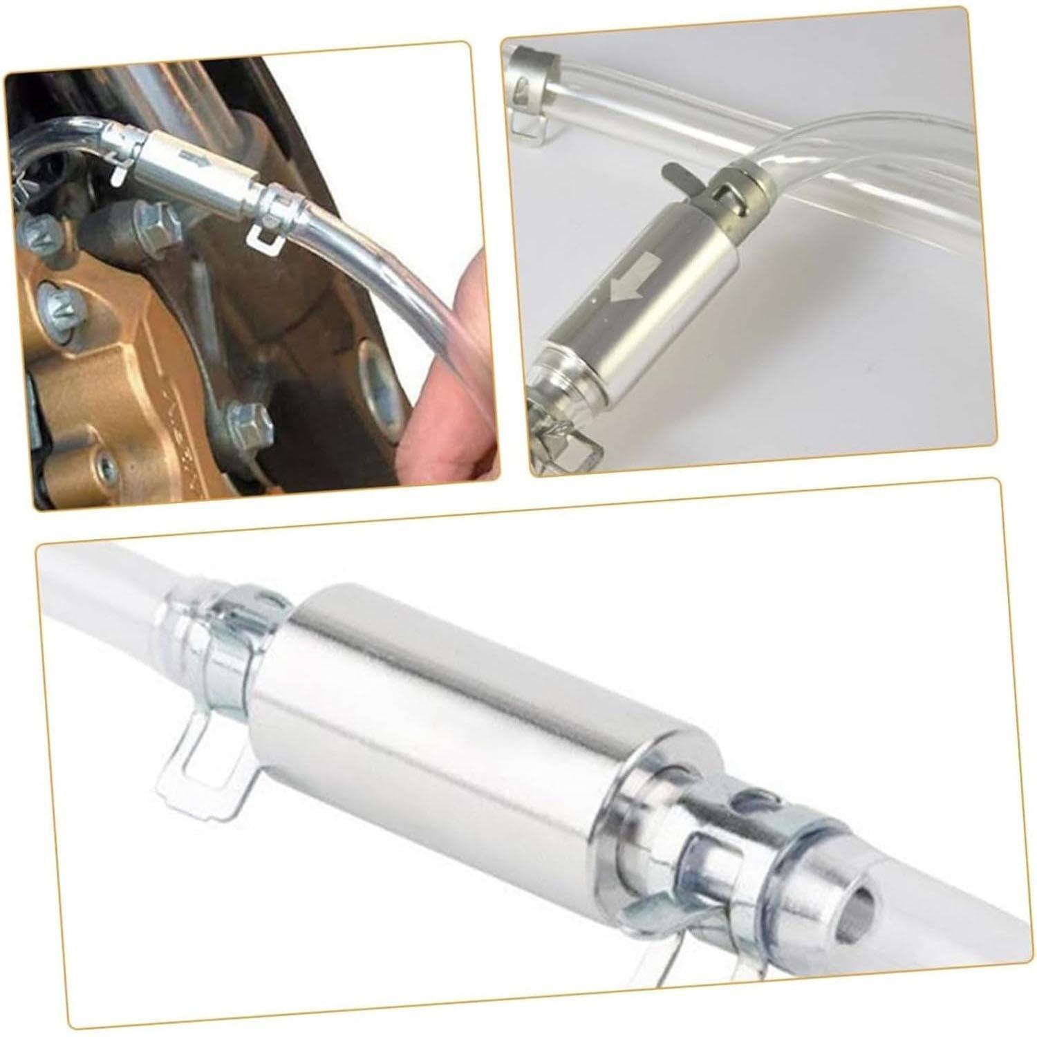 2 PCS Universal Brake Fluid Deflerator, Brake Bleed Hose, Brake System Bleeding Tools, Auto Motorcycle Clutch One-Way Check Valve Tube Deflation Tool Kit Hose with Metal Clamp