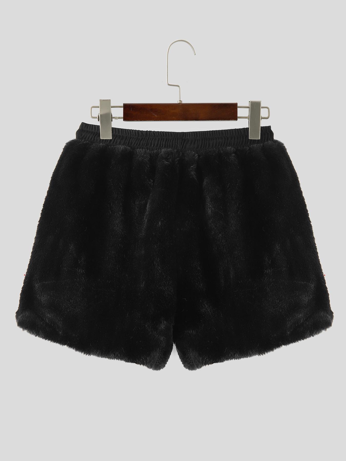 Men's Solid Drawstring Plush Dual-Zip Soft Shorts, Casual Loungewear Comfy Elastic Waist Shorts for Summer, Streetwear Fashion Menswear Men's Bottoms for Daily Wear