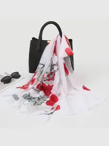 New Floral Print Scarf for Women, Lightweight Korean Style Sun Protection Shawl, Long Chiffon Wrap for Beach and Air Conditioning
