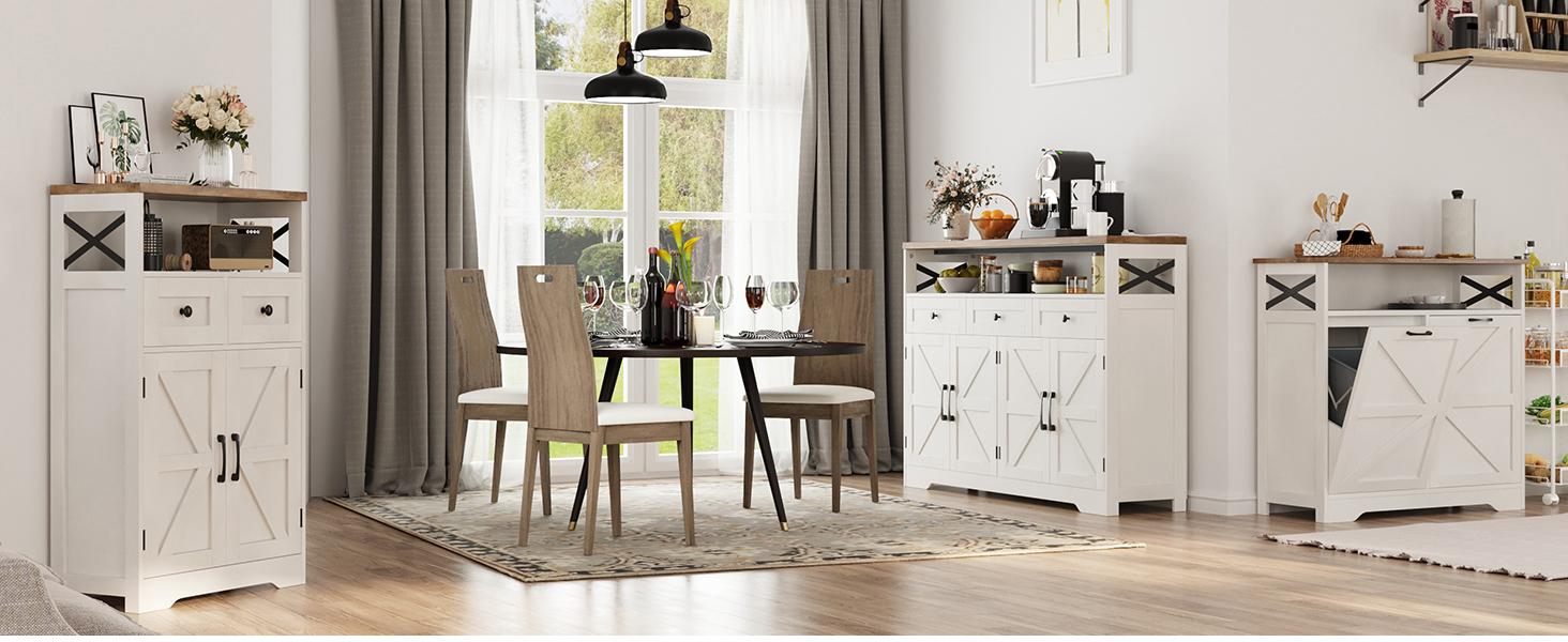 Vabches Farmhouse Storage Cabinet with Doors and Drawers, Freestanding Kitchen Pantry Cabinet, Floor Storage Cabinet Hutch Cupboard for Kitchen/Laundry/Living Room/Bedroom