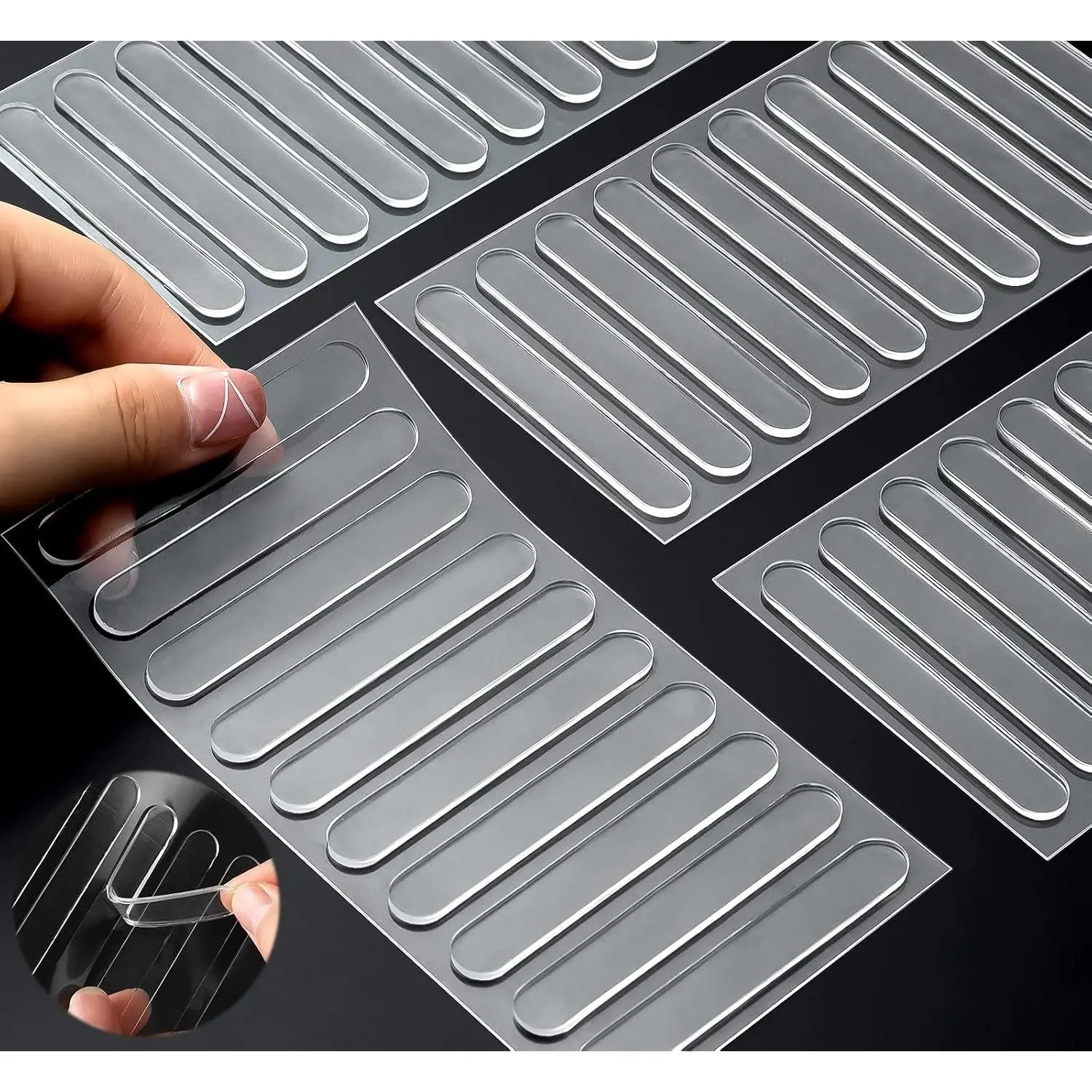 40 count Cabinet Door Bumpers, Cabinet Bumper, Rubber Bumpers Stripes | 2.75*0.4in Clear Self Adhesive Silencing Pad, Anti  Pad for Table Corner, Refrigerator, Door, Cabinet, Toilet Cover