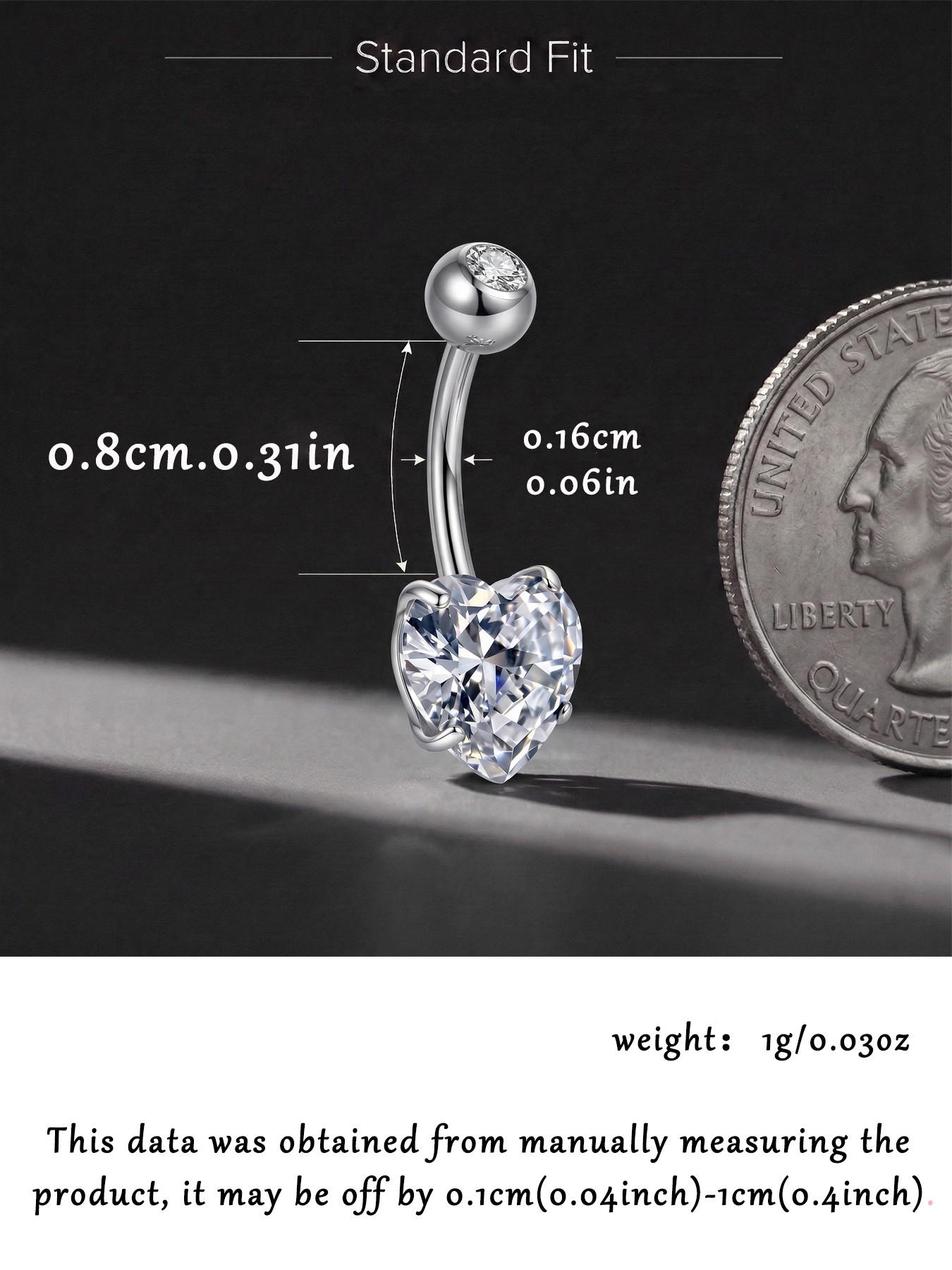 Titanium Belly Button Rings, Internally Threaded 8-16mm Long Belly Ring, Heart CZ Navel Rings for Women 14G Belly Piercing Jewelry