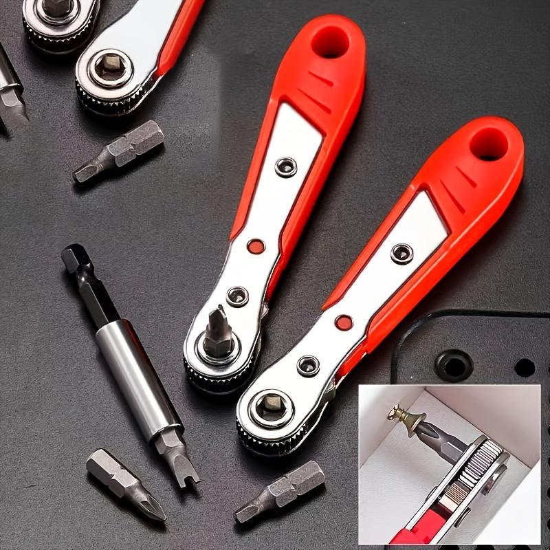 1Pc red steel multi-function screwdriver with ratchet, elbow screwdriver, right angle benders, crosshead set - suitable for tight spaces, manual tools without charging, no batteries required