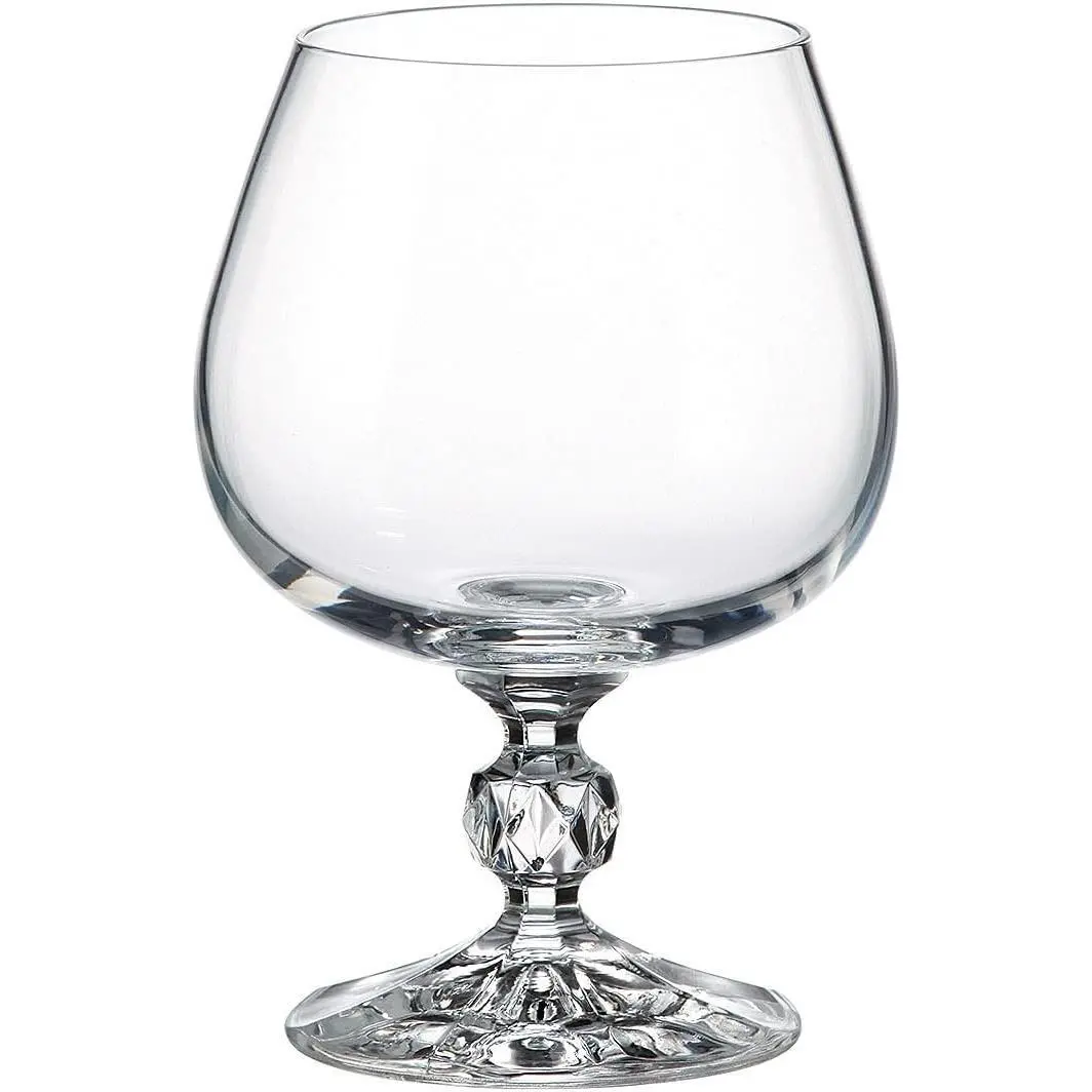 Czech Bohemian Crystal Glass Set of 6 Snifter Glasses 8oz 250ml.Vintage Design Elegant Stem Goblets Cognac Brandy Calvados Whiskey Gift Birthday Wedding Housewarming Anniversaries, Clear