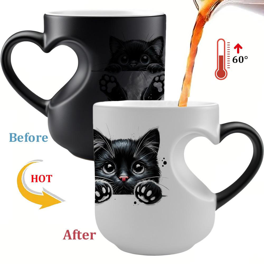 1pc Magic Color-Changing Mug - Thermosensitive Ceramic Cup Changes Color When Hot Drinks Are Added (-Activated), With Cute Black Cat Design, Double-sided print, Hand Wash Only, Reusable Gift for, Tea, Cocoa, Funny Coffee Mug, 11oz 325ml