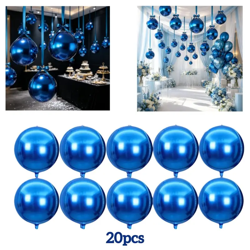 20-Pack Blue Foil Balloons, 10-Inch 4D Round Balloons, Small Blue Metal Ball Balloons, Wedding, Birthday, Party Decorations, Metallic Balloons