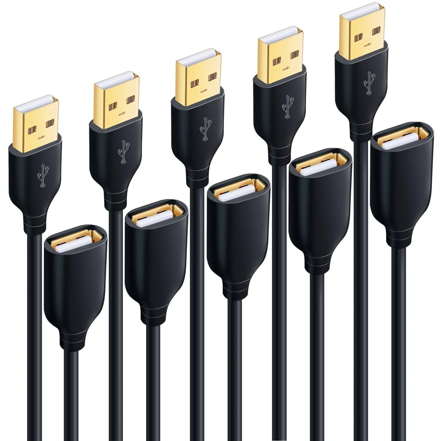 USB Extension Cable, [5Pack] 10 ft Extra Long Type A Male to Female USB 2.0 Extender Cord USB A Charging & Data Transfer for Keyboard, Mouse, Printer, Flash Drive, Hard Drive, Phone - Black