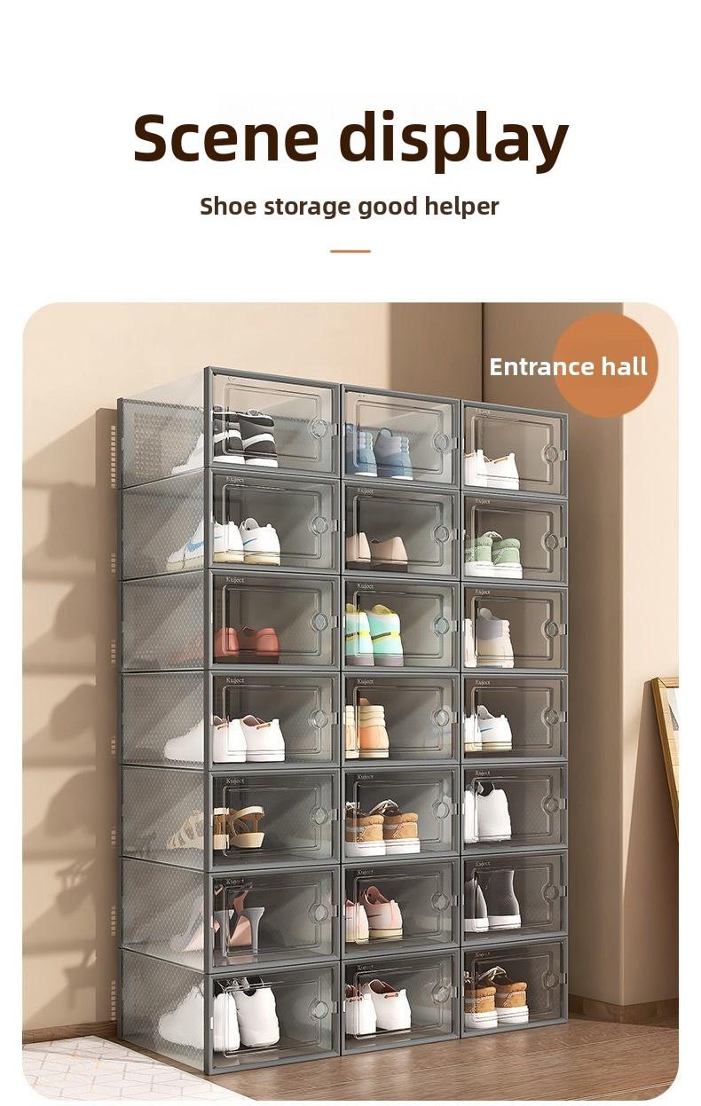 Shoe storage boxes, Shoe organizer, 6-piece sets, made of thick transparent material with lids, foldable and stackable containers allow for flexible arrangement, ideal for organizing sneakers and saving space in entryway
