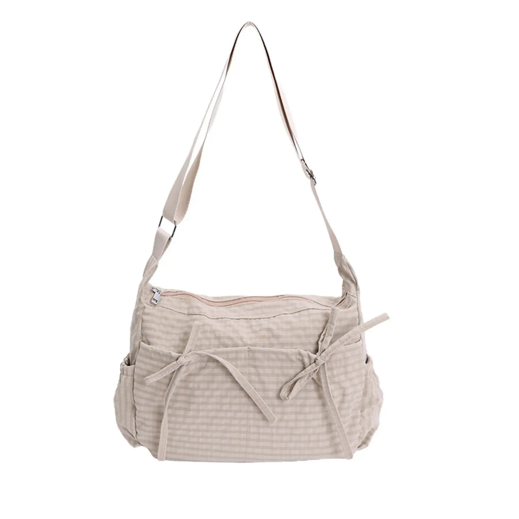 Women's Plaid Cloud Bag, Korean Style Aesthetic Shoulder Purse with Drawstring Pleated Design, Trendy Ruched Crossbody Handbag with Large Capacity, Minimalist K-Fashion Tote Bag for Daily Commute, Shopping, Travel, College & Casual Outfits