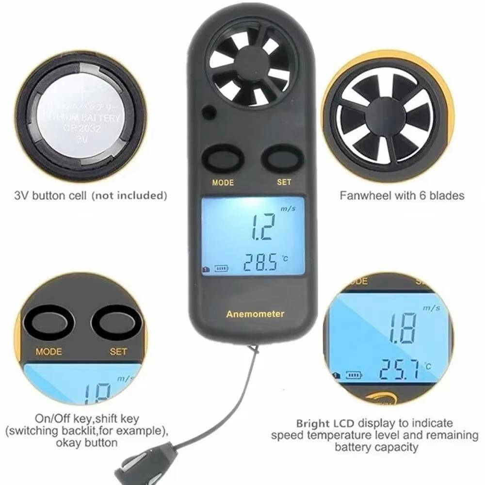 High precision Digital Wind Speed & Temperature Meter, Lcd backlight Waterproof Portable. Fast Measure 0-30 m/s Wind, -10 to 45℃ Temp. Professional Anemometer for Engineer, Electrician, Outdoor Indoor Use.