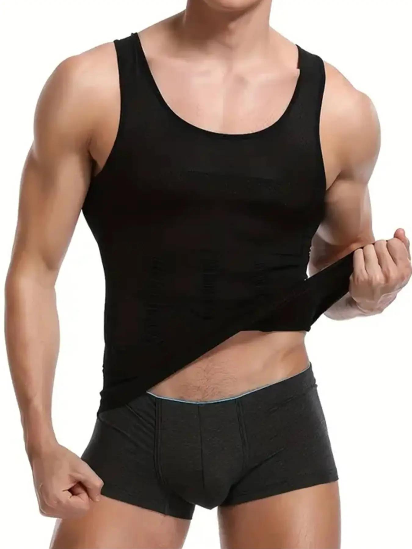 Men's Seamless Compression Tank Top, Sleeveless Slim Fit Body-Shaping Undershirt, Compression Shapewear Vest, Breathable Stretch Vest for Workout and Daily Wear, Shaping Tops