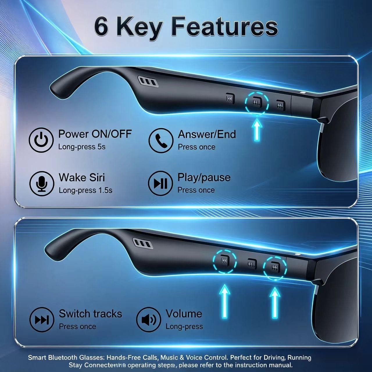Universal Smart Eyewear, Supports Wireless Calling, Music, Clear HD Lenses, Touch Operation, Works with iOS & Android