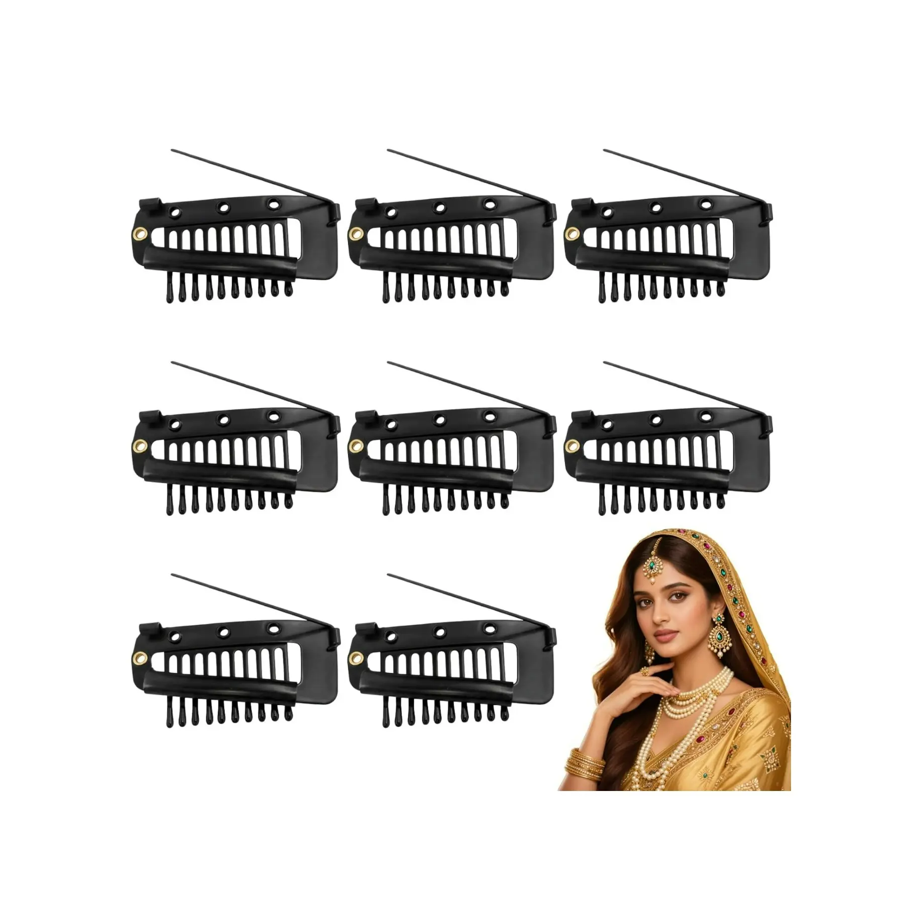 Chunni Clips with Pins, 8 PCS Strong Cap Clips,Hair Extension Snap Clips,Dupatta Hair Clip,Multifunction10-Teeth Snap Clips