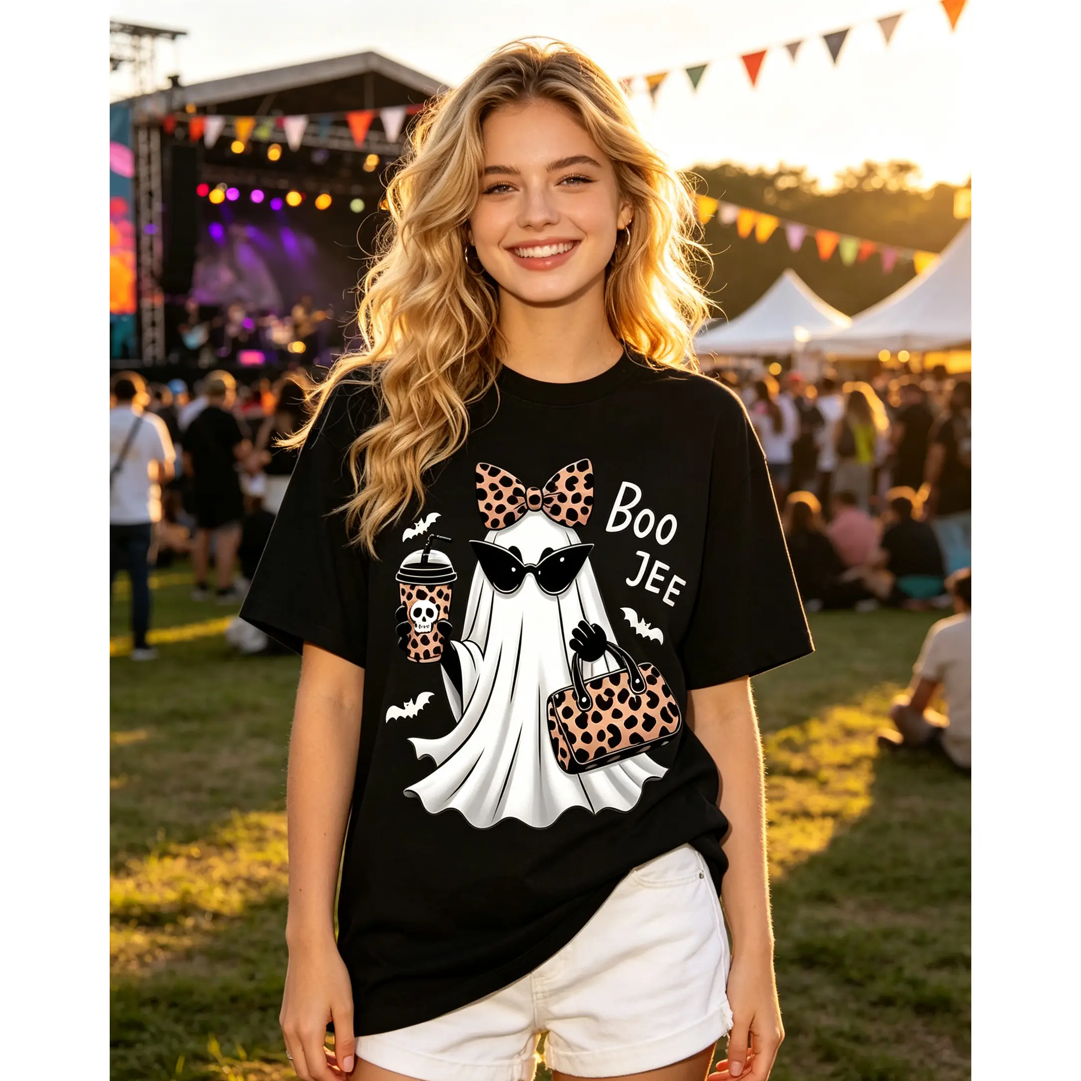 Boo-Jee Ghost Shirt Leopard Ghost Tee Ghost Coffee Shirt Funny Fall Shirt Ghost Tee Girly Halloween Gift Boojee Shirt short sleeve unisex graphic t-shirt humorous shirt cotton graphic tee high-quality cotton casual topshort sleeve unisex graphic