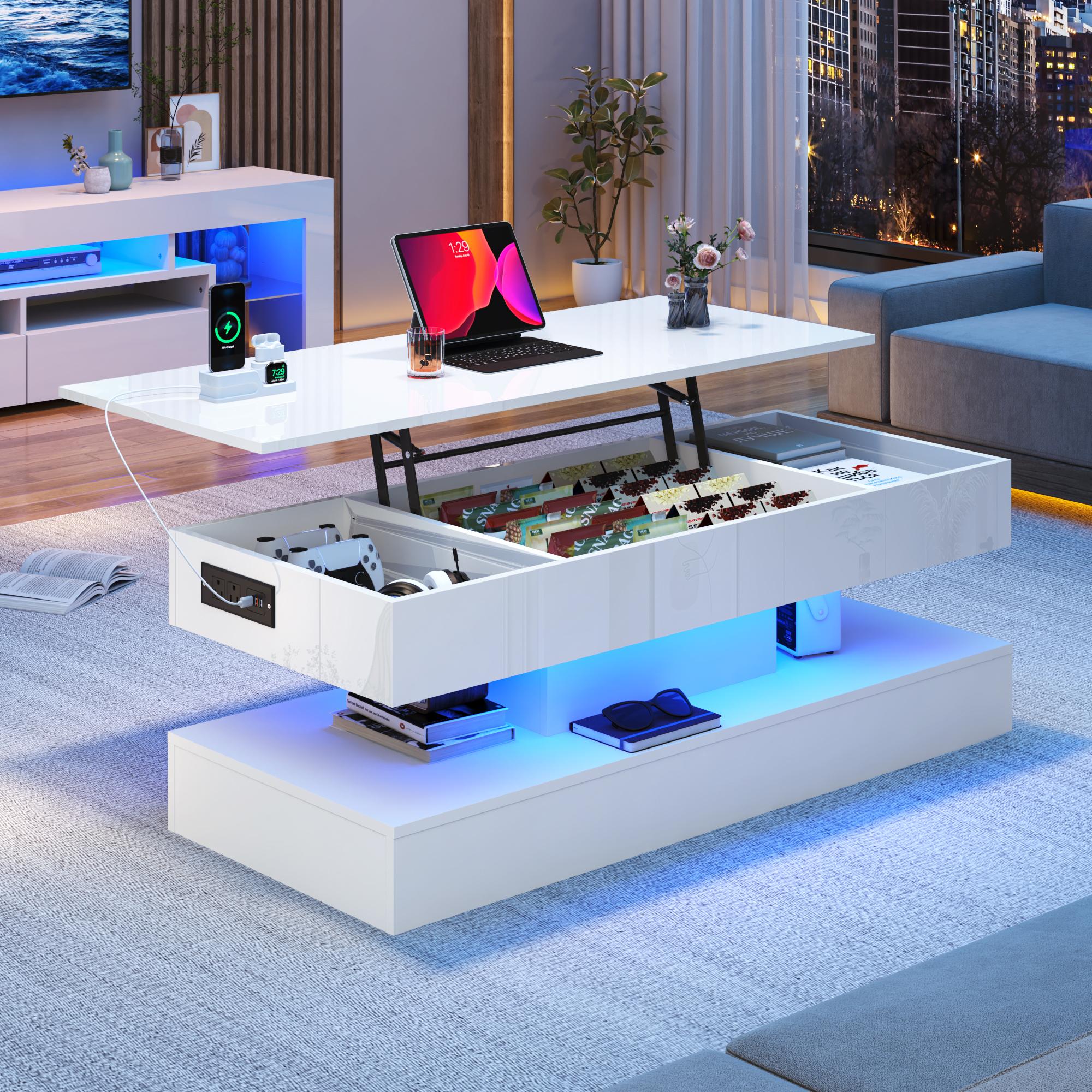 39.4"/47.2" Large Lift Top Coffee Table,Modern High Glossy LED Coffee Tables for Living Room with Storage,Black Living Room Tables for Living Room,Dining Room,Bedroom Home Office,APP LED Lights(Black/white) 39.4"/47.2" Large Lift Top Coffee Table,Modern High Glossy LED Coffee Tables for Living Room with Storage,Black Living Room Tables for Living Room,Dining Room,Bedroom Home Office,APP LED Lights(Black/white)