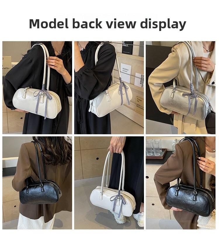Vintage Waxed Leather Bowknot Baguette Bag, Luxury Commute Underarm Shoulder Bag, Versatile Texture Handbag, Korean Style Ins Fashion Bag for Women