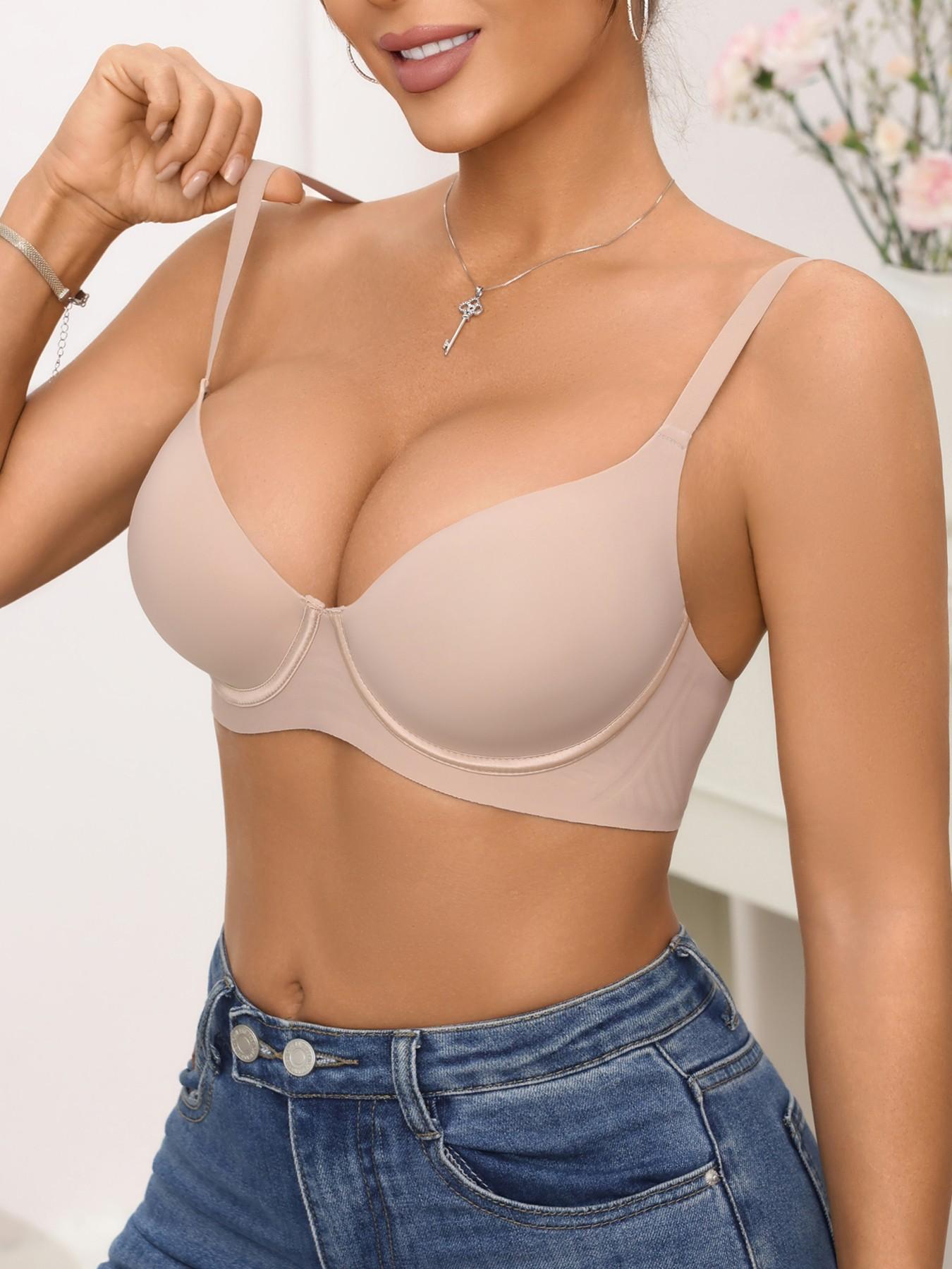 Women's Comfortable Fit Jelly Bra, Adjustable Wide Straps Medium Support Push-Up Bra for Everyday Wear, Elegant Plain Underwear