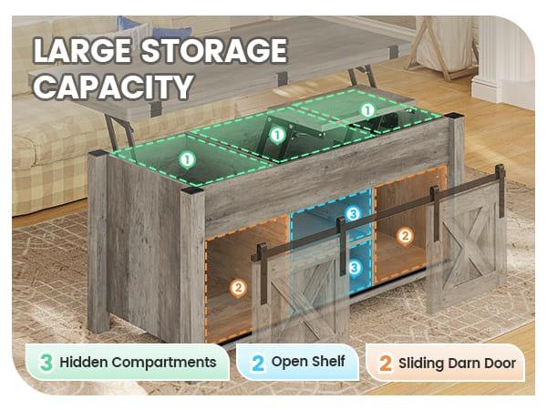 Sikaic Lift Top Coffee Table, 4 in 1 Multi-Function Convertible Coffee Tables with Storage and Hidden Compartment, Farmhouse Coffee Table Converts to Dining Table for Living Room