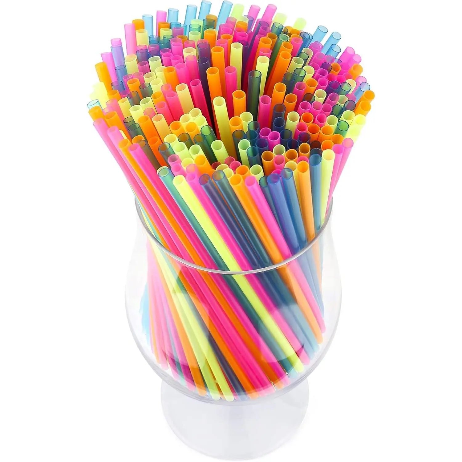 300 Neon Mini Bar Cocktail Straws - Coffee Drink Stirrers, Short Plastic Straws