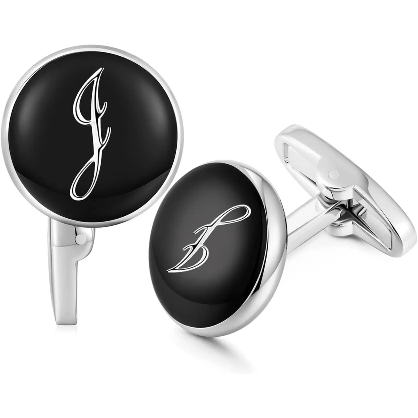 Black Initial Letter Round Cufflinks for Men Wedding Business | Modern, Tarnish-Resistant, Steel-Plated Copper Base,  Box, for Groomsmen, Father, Husband, Formal Events