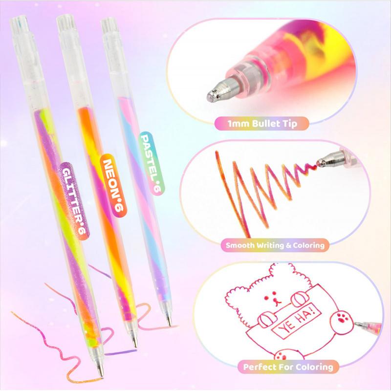 Mixing of 3 Colors Rainbow Gel Pens Color Changing Ballpoint Pen Glitter Pen Set for Adults Coloring Books Drawing Doodling Scrapbooking Notes,Artist Illustrating