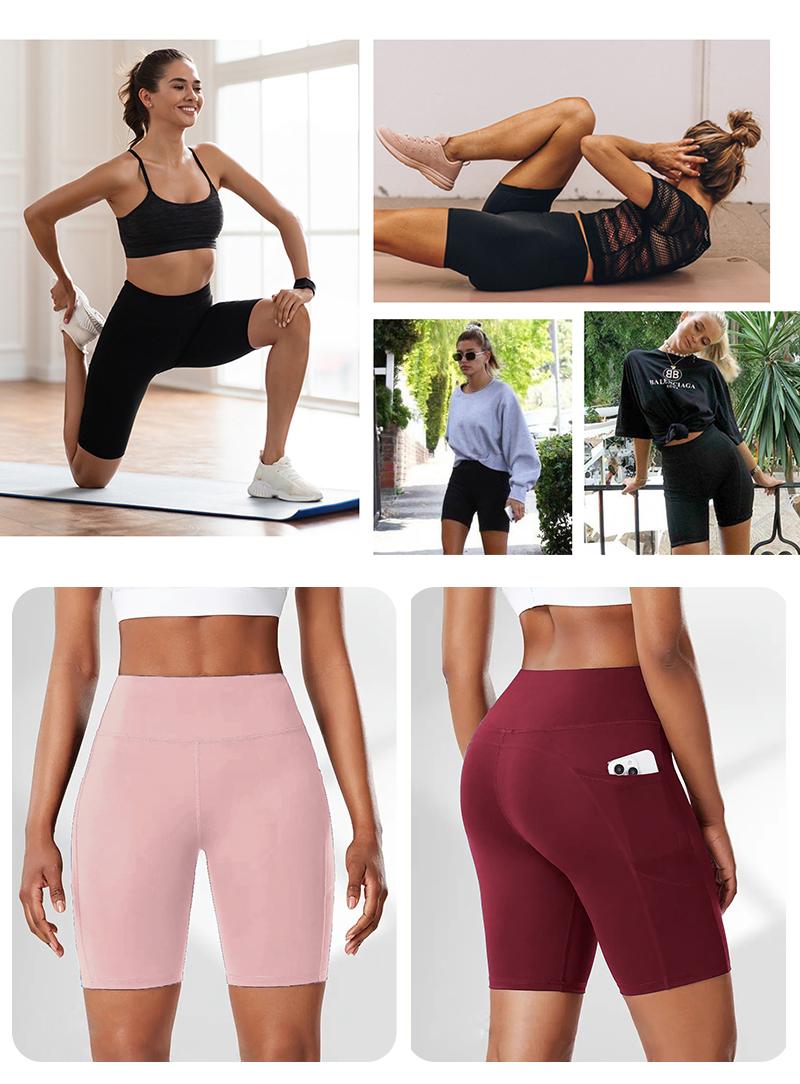 5pcs High Waist Athletic Yoga Shorts,Soft Shorts,Breathable, Pocketed Stretchable Tight Fit Gym Wear For Daily Workout & Casual Use Women Outdoorfun SpringStatements