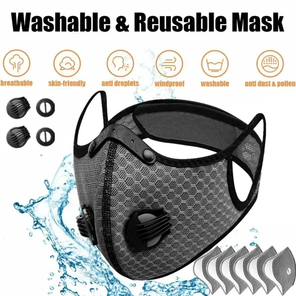 Unisex Reusable Washable Half Face Cover Mask with Mesh Fabric Filter, OneSize for Outdoor Sports Cycling, Grey (Logistics Limited to USPS; TK/TMEU for Self-Pickup Only)