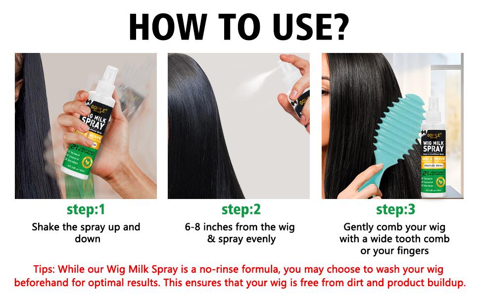 Wig Milk Spray Wig Spray for Synthetic Hair, Leave-In Conditioner Spray for Hair Wigs, Conditioner ＆ Detangler 2 in 1 Moisturize Spray, Curly Brush Curl Defining Brush for All Hair Types(2PCS)