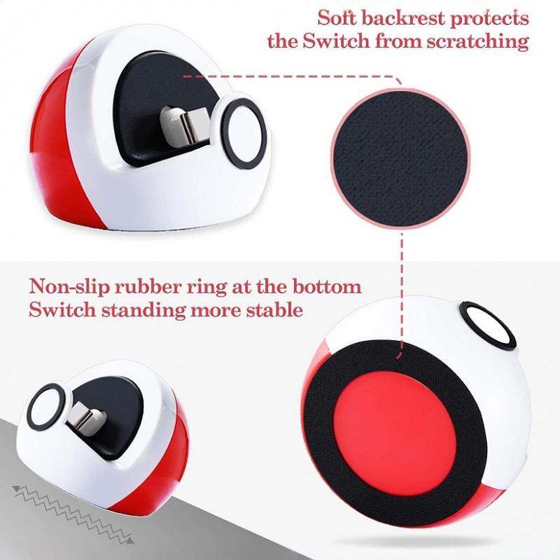 Tiny Charging Stand Compatible with Nintendo Switch/Switch Lite/Switch OLED, Portable Cute Switch Dock Station with USB-C Port for Switch Games, No Projection, Red&White