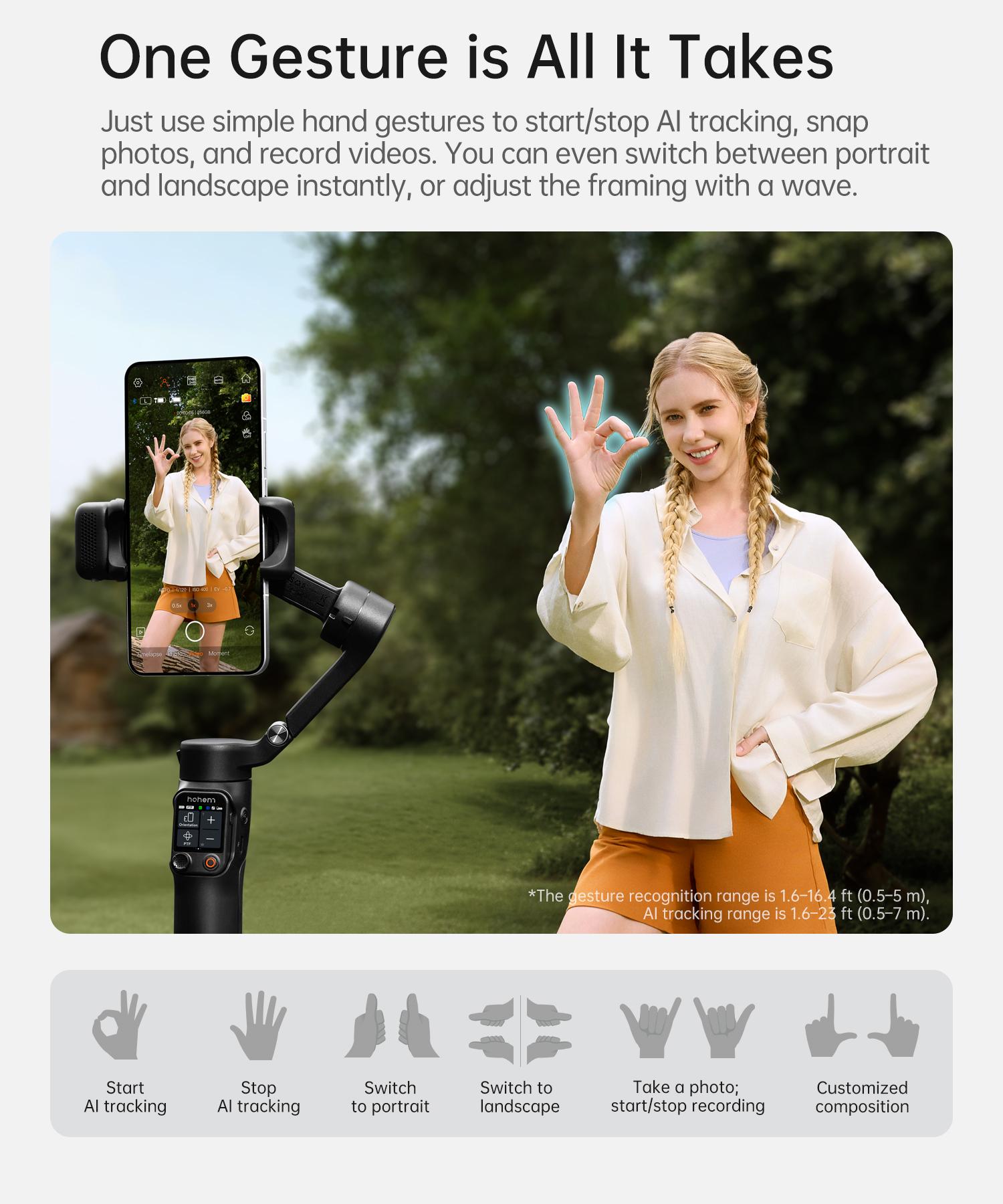 hohem iSteady V3 Ultra Gimbal,Detachable Touchscreen Remote,Advanced AI Tracking with any App,360° Infinite Pan Tracking,Select People&Obeject on Touchscreen to Track,3-Color Fill Light,3-Axis Stabilization, Compatible with most iPhone&Android series