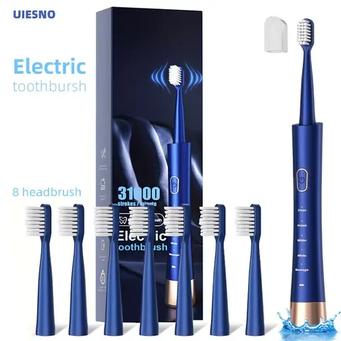 Electric Toothbrush Set, 1 Box Portable Rechargeable Automatic Toothbrush & 8 Counts Replacement Brush Heads, Oral Care Product for Adults, Replaceable Brush Heads, Rechargeable Electronic Toothbrushes