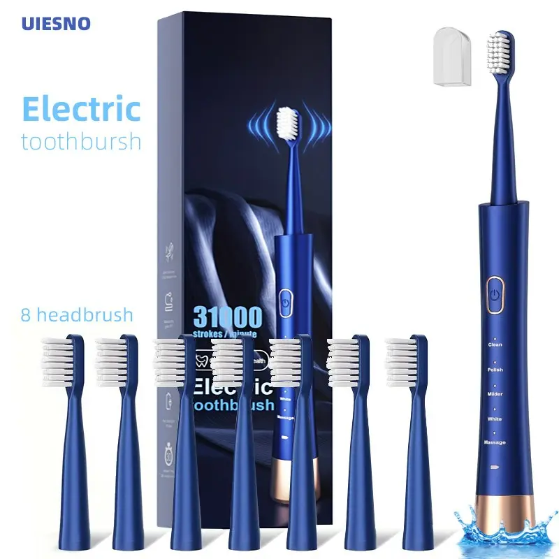 Electric Toothbrush Set, 1 Box Portable Rechargeable Automatic Toothbrush & 8 Counts Replacement Brush Heads, Oral Care Product for Adults, Replaceable Brush Heads, Rechargeable Electronic Toothbrushes