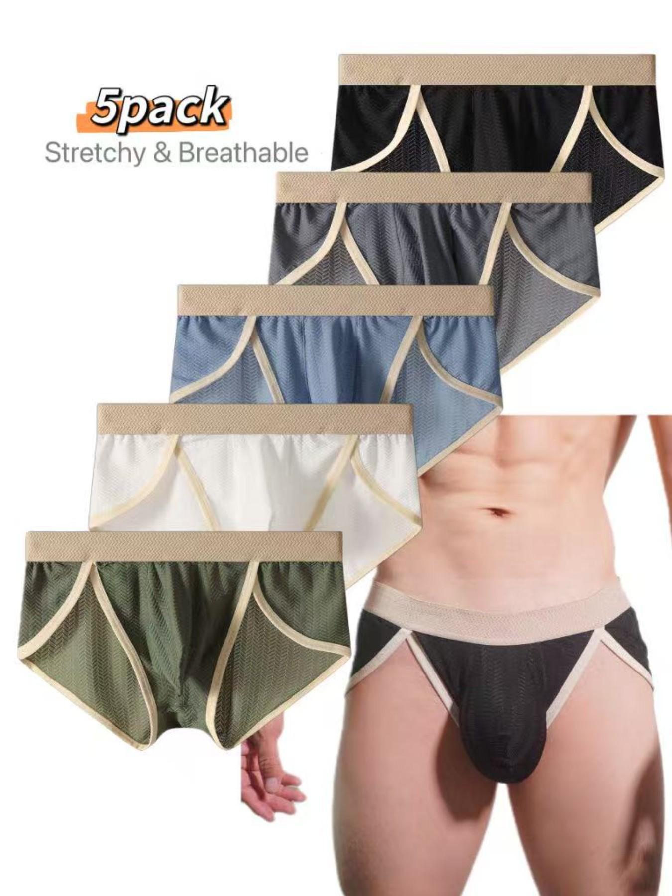 5-Pack High-Elastic Mesh Men's Low-Waist Trunk, Breathable Non-Restrictive, Plus Size Sexy Trendy Sports Underwear, All Seasons Casual Briefs