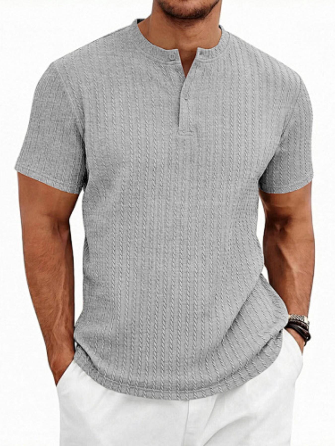 Men's summer Henry collar texture short sleeved shirt! Slimming and muscle enhancing, breathable and sweat free, suitable for commuting, home and vacation, suitable for plus size men with closed eyes